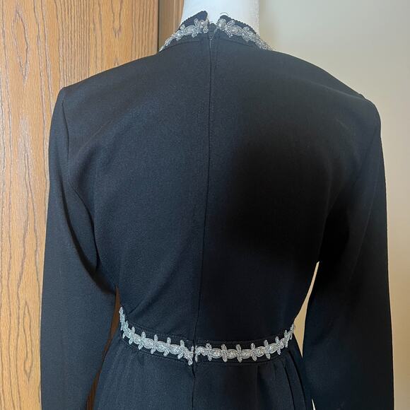 Vtg 70s Black Maxi Dress Embellished Empire Waist Witchy Whimsigoth Wednesday - Picture 8 of 11